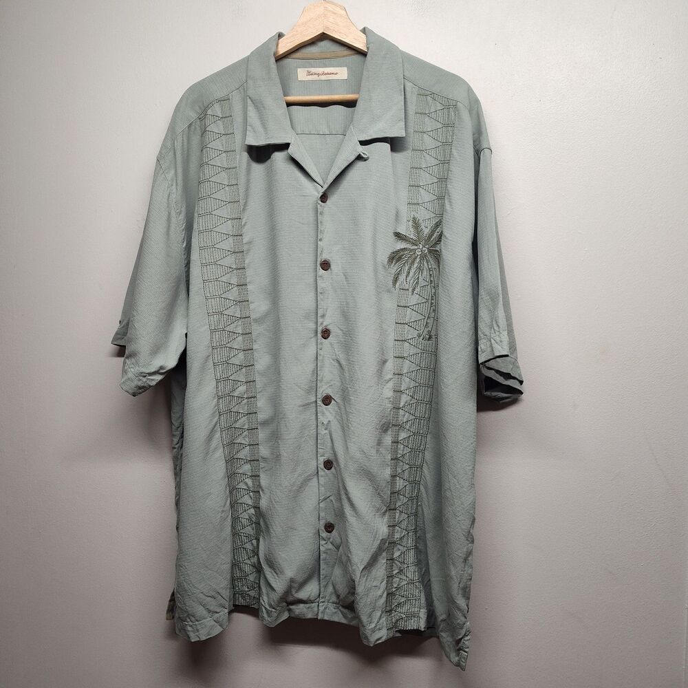 Tommy Bahama Silk Hawaiian Shirt Men Size XXL Green Beachy Resortwear Vacation